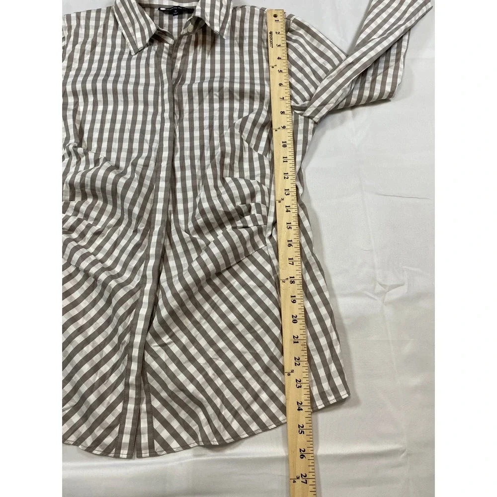 Lafayette 148 New York Taupe Gingham Check Hidden Button Down Shirt Size 10 - Picture 6 of 9